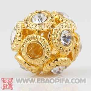 13mm Sambarla Style Gold Plated Alloy Beads with Crystal