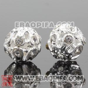 12mm Sambarla Style Silver Plated Alloy Beads with Crystal