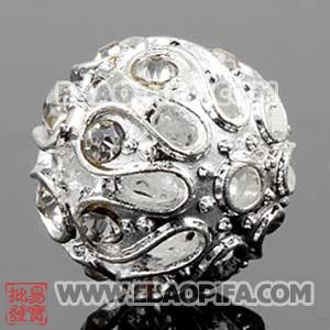 14mm Sambarla Style Silver Plated Alloy Beads with Crystal