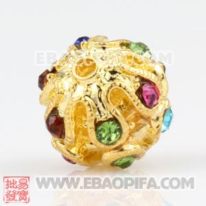 12mm Sambarla Style Gold Plated Alloy Beads with Crystal