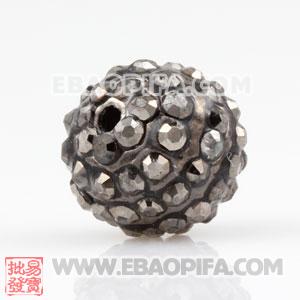 10mm Sambarla Style Black Crystal Alloy Ball Beads