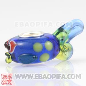 鱼精品图案珠子 925纯银管琉璃珠