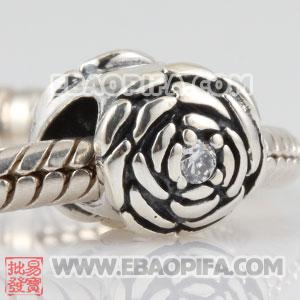 玫瑰花朵珠子 镶锆石925纯银珠子 欧洲珠