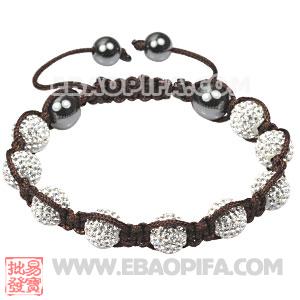 Brown cord Tresor Sambarla Style Bracelets with white Czech Crystal Bead and Hematite