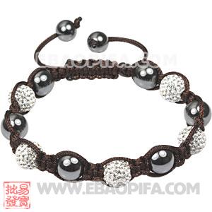 Fashion tan cord Tresor Sambarla Style Bracelets with white Czech Crystal Bead and Hematite