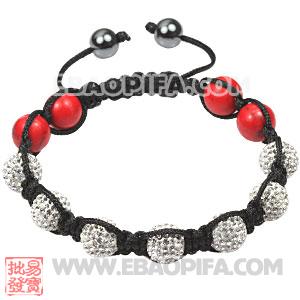 Fashion Tresor Bracelets with 4 red coral beads and pave crystal bead