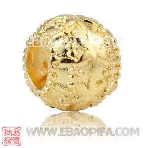 镀金纯银花朵珠子 潘多拉风格真金18K电镀表面 925纯银珠子 欧洲珠 大孔珠