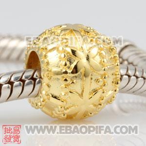 镀金纯银花朵珠子 潘多拉风格真金18K电镀表面 925纯银珠子 欧洲珠 大孔珠