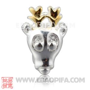 镀金驯鹿珠子 潘多拉风格真金18K电镀表面 925纯银珠子 欧洲珠 大孔珠