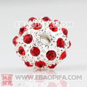 12mm Sambarla Style Pave Red Crystal Alloy Ball Beads