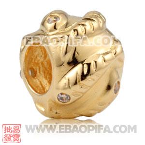 镀金小鱼圆形珠子 潘多拉风格真金18K电镀表面 925纯银珠子 欧洲珠 大孔珠