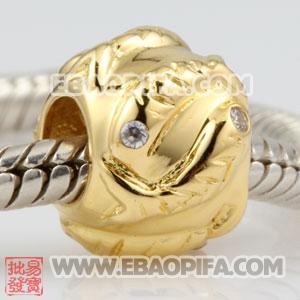 镀金小鱼圆形珠子 潘多拉风格真金18K电镀表面 925纯银珠子 欧洲珠 大孔珠