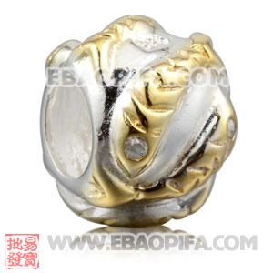镀金小鱼圆形珠子 潘多拉风格真金18K电镀表面 925纯银珠子 欧洲珠 大孔珠