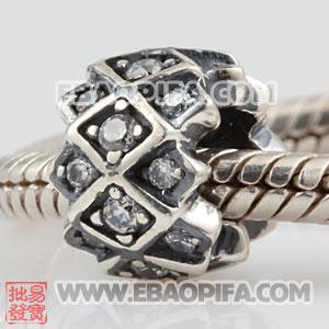 菱形锆石圆珠 镶锆石925纯银珠子 潘多拉风格欧洲珠 外贸大牌珠子 外贸尾货珠子 银珠 义乌珠子 饰品配件