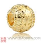 镀金纯银花朵珠子 潘多拉风格真金18K电镀表面 925纯银珠子 欧洲珠 大孔珠