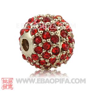 10mm Copper Disco Ball Bead Pave Red Austrian Crystal Sambarla Style