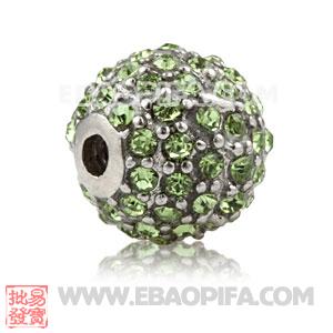 10mm Copper Disco Ball Bead Pave Grass Green Austrian Crystal Sambarla Style