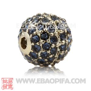 10mm Copper Disco Ball Bead Pave Ink Blue Austrian Crystal Sambarla Style