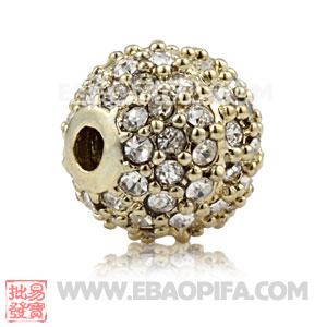 10mm Gold plated Copper Disco Ball Bead Pave white Austrian Crystal Sambarla Style