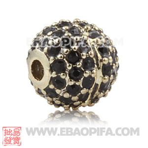 10mm Gold plated Copper Disco Ball Bead Pave Black Austrian Crystal Sambarla Style
