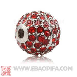 10mm Copper Disco Ball Bead Pave Red Austrian Crystal Sambarla Style
