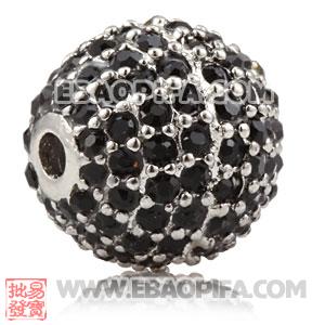 12mm Copper Disco Ball Bead Pave Black Austrian Crystal Sambarla Style