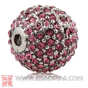 12mm Copper Disco Ball Bead Pave Pink Austrian Crystal Sambarla Style