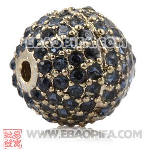 12mm Copper Disco Ball Bead Pave Ink Blue Austrian Crystal Sambarla Style