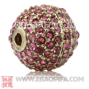 12mm Copper Disco Ball Bead Pave Pink Austrian Crystal Sambarla Style