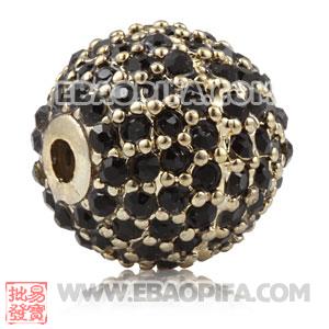 12mm Gold plated Copper Disco Ball Bead Pave Black Austrian Crystal Sambarla Style