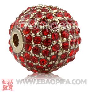 12mm Gold plated Copper Disco Ball Bead Pave Red Austrian Crystal Sambarla Style