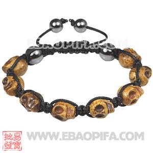 Brown Turquoise Skull Head Ladies Macrame Bracelets with Hemitite