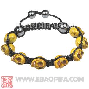 Yellow Turquoise Skull Head Ladies Macrame Bracelets with Hemitite