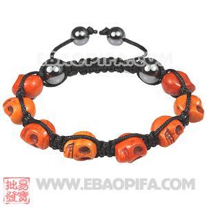 Orange Turquoise Skull Head Ladies Macrame Bracelets with Hemitite