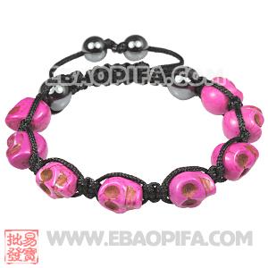 Magenta Turquoise Skull Head Ladies Macrame Bracelets with Hemitite