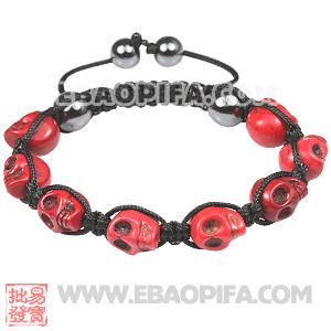 Red Turquoise Skull Head Ladies Macrame Bracelets with Hemitite
