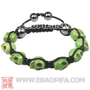 Olive Green Turquoise Skull Head Ladies Macrame Bracelets with Hemitite