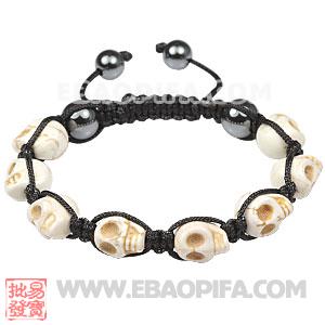 Beige Turquoise Skull Head Ladies Macrame Bracelets with Hemitite