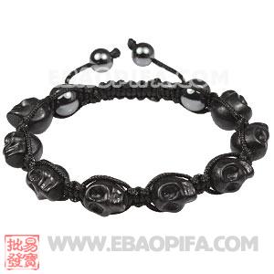Black Turquoise Skull Head Ladies Macrame Bracelets with Hemitite