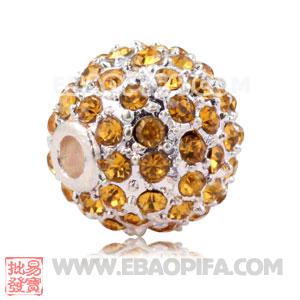 10mm Handmade Alloy Beads With Yellow Crystal