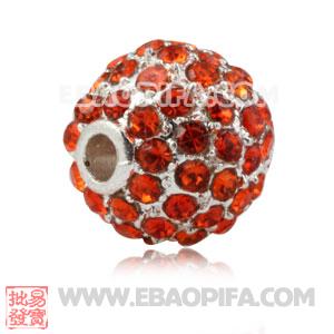 10mm Handmade Alloy Beads With Red Crystal