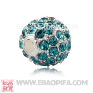 8mm Handmade Alloy Beads With Teal Crystal