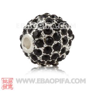 10mm Handmade Alloy Beads With Black Crystal
