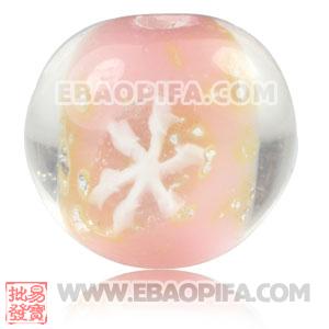 10mm European Style Pink Snowflake Lampwork Glass Beads Wholesale