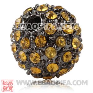 10mm Sambarla Style Handmade Alloy Beads With Yellow Crystal 