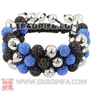 3 Row Pave Czech Crystal Silver Skull Head Bead Wrap Bracelet 