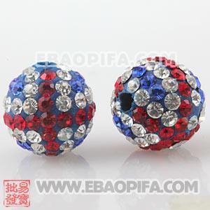 10mm Handmade Style Pave Czech Crystal British Flag Bead 