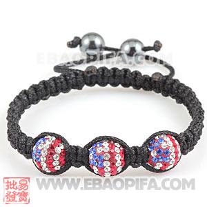 Fashion Macrame Bracelets With Crystal Flag Of The USA Beads And Hematite 