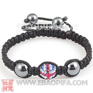 Fashion Macrame Bracelets With Crystal British Flag Beads And Hematite 