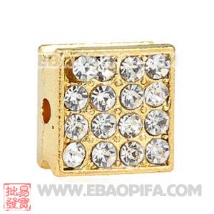 Wholesale Gold Plated Pave Crystal Square Alloy Beads 